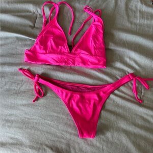 Pakaloha Neon Hot Pink Triangle Tie-Side Bikini
